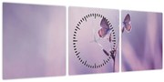 Obraz - Fialové motýliky (s hodinami) (90x30 cm)