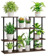 Tempo Kondela Kovový stojan na kvety, čierna/rustikálne drevo, LEDER