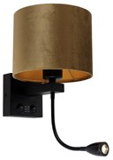 Nástenná lampa čierna s bronzovo zamatovým tienidlom 18 cm - Brescia