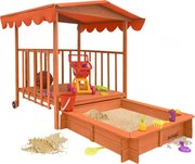Pieskovisko s verandou HAPPY, 130x130x143cm, hnedá/oranžová Jurhan