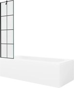 Mexen Vega obdĺžniková vaňa 150 x 70 cm s obkladom a 1-krídlovou sprchovou zástenou 50 cm, Čierny vzor - 550115070X9505007077