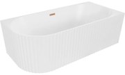 Mexen Gia, voľne stojaca rohová vaňa, drážkovaná, pravá, 150 x 75 cm, biela matná, medená matná, 52701507501P-65