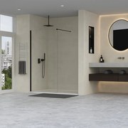 Erga Paris, sprchová zástena Walk-In 90x200 cm, 8mm číre sklo, čierny profil, ERG-V02-PARIS-090x200-CL-BK