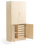 Drevená úložná skriňa THEO, 1 polica, 6 zásuviek, breza