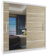 Šatníková skriňa 158cm Belini biely mat / dub sonoma s posuvnými dverami a zrkadlom  MBP SZP3/2/W/DS/0/AL