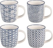 Sada 4ks porcelánový hrnček s modrými kvetmi - 13* 8*9 cm / 300 ml