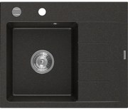 Mexen Ben, 1-komorový granitový drez 600x500x190 mm, ľavý+ chrómový sifón, čierna-zlatá metalíza, 6522605000-75