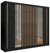 Šatníková skriňa so zrkadlom SANTINO 250x215 cm čierna/dub craft