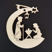 AMADEA Drevená ozdoba mesiac s betlehemom 6 cm