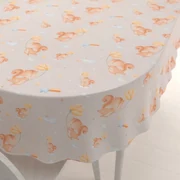 Biante Detský bavlnený oválny obrus Sandra SA-525 Veveričky s kvietkami na sivobéžovom 50x100 cm
