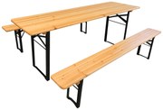 Pivný set 197x60 cm – Záhradný stôl s lavicami pre 8 osôb | Masív + kov - 197cm x 60cm -