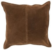 Hnedý kožený vankúš s výplňou Stich- 39 * 39 * 7cm