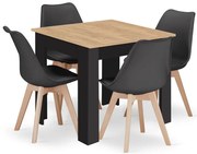 Jedálenský stôl ARTISAN naturálny, so štyrmi stoličkami MARK čierne