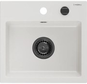Mexen Milo, granitový drez 435x410x171 mm, 1-komorový, biela s čiernym sifónom, 6505441000-20-B