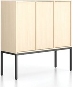 Kancelárska skriňa FRAME, nízka, čierna podnož, 3x dvere, 1299 x 450 x 1331 mm, PUSH-lock, breza