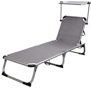 Záhradné ležadlo so slnečníkom sivé