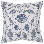 Bielo - modrý vankúš s vyšívanými kvetmi Flora - 50*50 cm