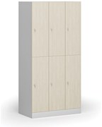 Šatníková skrinka s úložnými boxmi, 6 boxov, 1850 x 900 x 500 mm, cylindrický zámok, laminované dvere, breza
