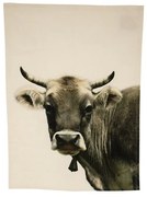 Béžová bavlnená utierka s motivem švajčiarskej kravy - 70 * 50cm