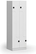 Kovová šatníková skrinka S1 Z, 4 oddiely, 1850 x 600 x 500 mm, demont, kódový zámok, laminované dvere, biela