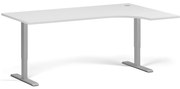 Rohový výškovo nastaviteľný stôl, 180x120 cm, 2 motory, L/P, sivá podnož, biela