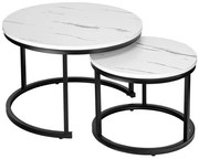 Sada 2 konferenčných stolíkov GALEN 70 cm mramorová, čierna / biela