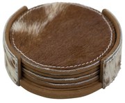 4ks hnedo bielych okrúhlych podtáciek v stojane z hovädzej kože - 11 * 11 * 3cm / 10 * 10 * 0,5cm