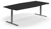 Nastaviteľný rokovací stôl QBUS, oválny, 2400x1200 mm, strieborný rám, čierna