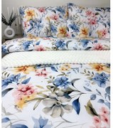 Obliečky Toscania 200x220 / 2×70x90 cm – 100% bavlna, kvetinový vzor, biely podklad s oranžovými, modrými a ružovými detailmi, zips