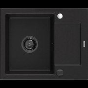 Mexen Enzo granitový jednokomorový drez s odkvapkávačom 576 x 465 mm, Čierna, Sifón Čierna - 6506571005-77-B