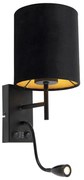 Art Deco nástenná lampa čierna s zamatovým tienidlom - Stacca