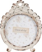 Biely antik kovový okrúhly fotorámik so zdobením - 7*2*9 cm / Ø 6 cm