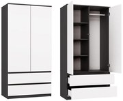 Šatníková skriňa Malwa SS-90 cm antracit/biela