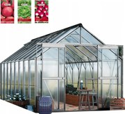 Záhradný skleník z polykarbonátu 5x3, posuvný, pevný, 490x244cm, 3x5, strieborný