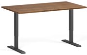 Výškovo nastaviteľný stôl, 140x80 cm, 2 motory, čierna podnož, orech