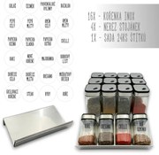 usporadejto.cz Sada 16ks koreničiek INOX 100ml + 4ks nerezový organizér na koreničky VASKY - NEREZ + sada 24ks štítkov