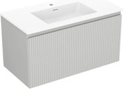 Mexen Rivel, kúpeľňová skrinka 90 cm s umývadlom Otis, 1 zásuvka, drážkovaná, sivá matná/biela, 91A20-09047-1-BF62-W18M01