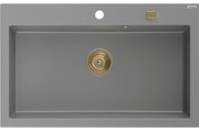 Mexen Elix, 1-korový granitový drez 800 x 500 mm, šedá, zlatý sifón, 6527801005-71-G