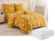 Sada mikroplyšových obliečok HVIEZDY žltooranžové + obliečka mikroplyš SOFT 180x200 cm biele, dvojlôžko