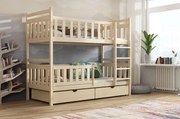 Detská poschodová posteľ z masívu borovice KAREL so šuplíkmi - 200x90 cm - PRÍRODNÁ BOROVICA