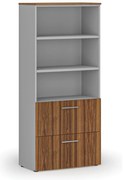 Skriňa so zásuvkami pre závesné zložky PRIMO GRAY, 800 x 420 x 1781 mm, sivá/orech