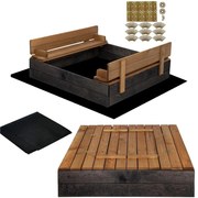 SPRINGOS Zatvárateľné pieskovisko s lavičkami + geotextília - 100x100 cm - čierne SB100B
