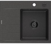 Mexen Ben, 1-komorový granitový drez 600x500x190 mm, pravý + čierny sifón, čierna škvrnitá, 6523605000-76-B