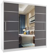 Šatníková skriňa 200 cm Belini biely mat / šedý mat  s posunými dverami zrkadlom a zásuvkami  MT SZP5/1/W/SR/0/KLAL