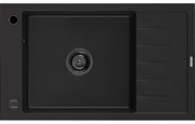 Mexen Elias granitový jednokomorový drez s odkvapkávačom 795 x 480 mm, Čierna, Sifón Čierna - 6511791005-77-B