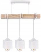 BERGE LED závesné stropné svietidlo, drevený trám, 3xE27, loft, mliečna kocka - biela