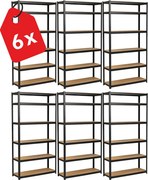 Akcia 6x Regál 240x90x60 cm lakovaný 6-policový, nosnosť 1050 kg - čierny - 6ks