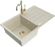 Mexen Bruno, granitový drez 795x495x200 mm, 1-komorový a drezová batéria Carla, béžová, 6513-69-670700-50