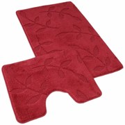 Kvalitex Súprava kúpeľňových predložiek Listy vínová, 60 x 100 cm, 60 x 50 cm