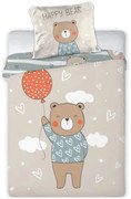 Posteľné obliečky do detskej postieľky s Mackom a balónikom - 100% bavlna - zipsové zapínanie - 100 × 135 cm + 40 × 60 cm